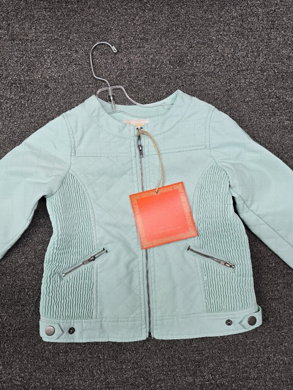Girls' Mint Quilted Zip Jacket with Zip Pockets